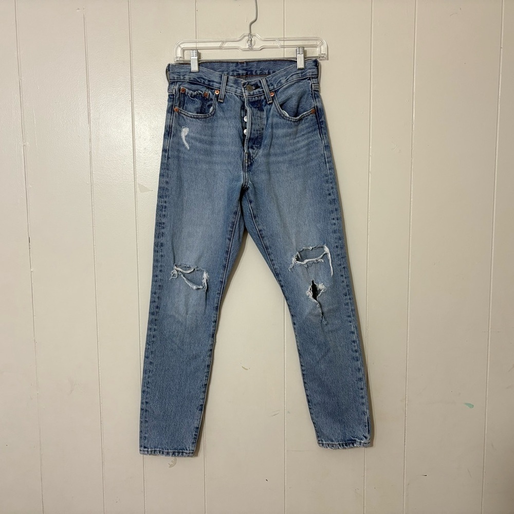 Levi’s 501 Original High Rise Distressed Button Fly Jeans Light Wash Size 25